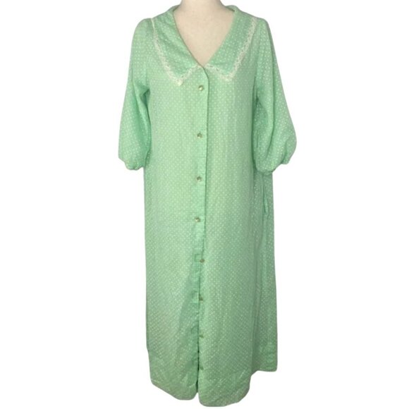jcpenney Other - Vintage Green Polka Dot Long Button Front House Coat Night Gown